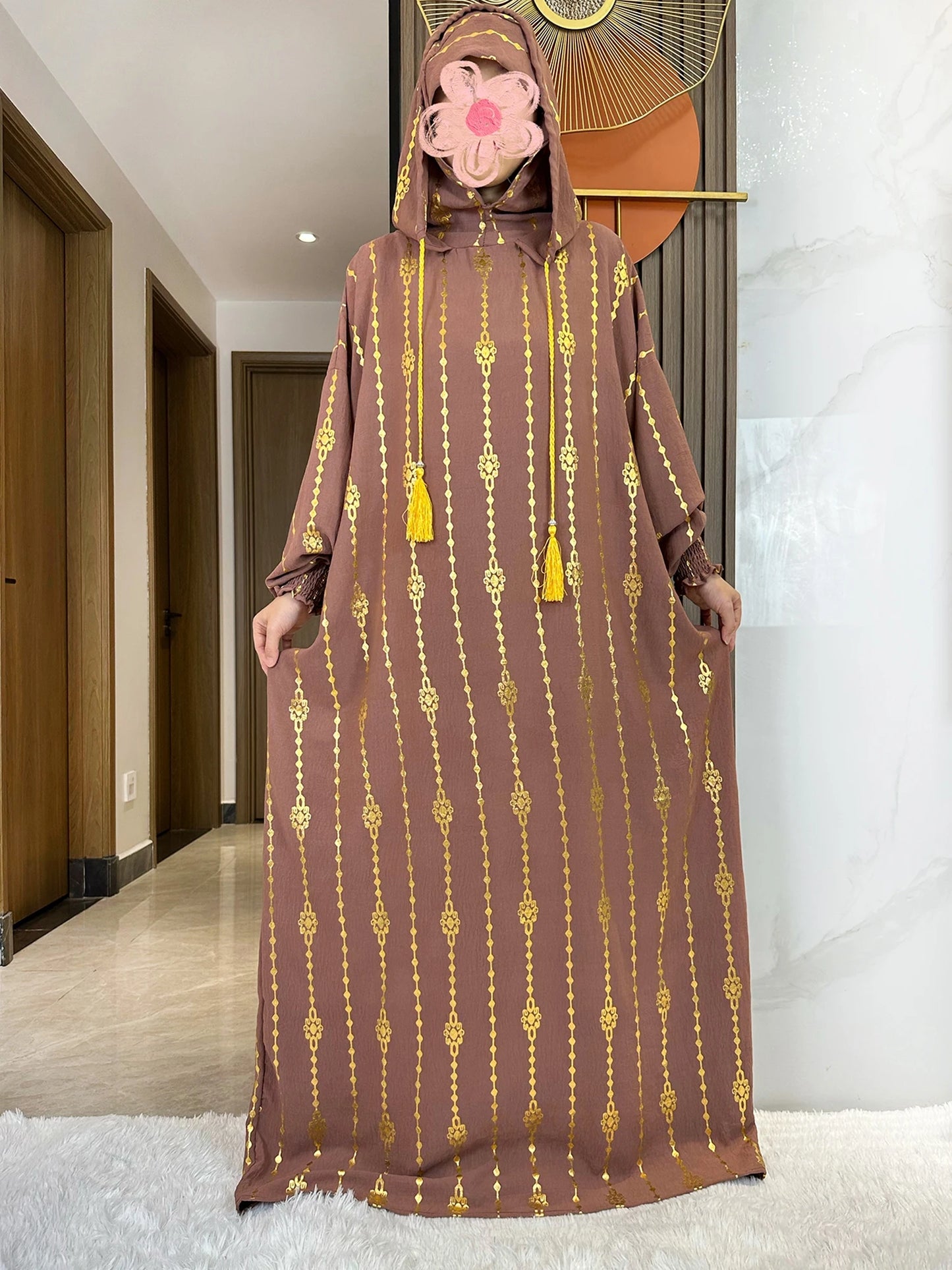 New Cotton Ramadan Muslim Two-Hat Abaya Dubai Turkey Islam Prayer Clothes