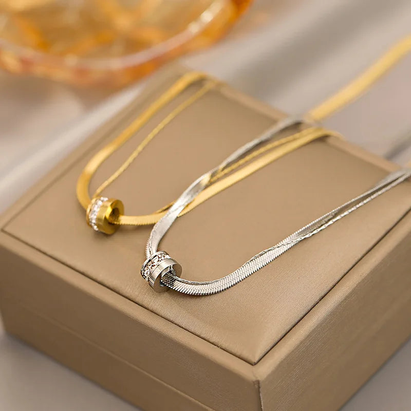 Trendy Stainless Steel Double Layer Necklace for Women Fashion