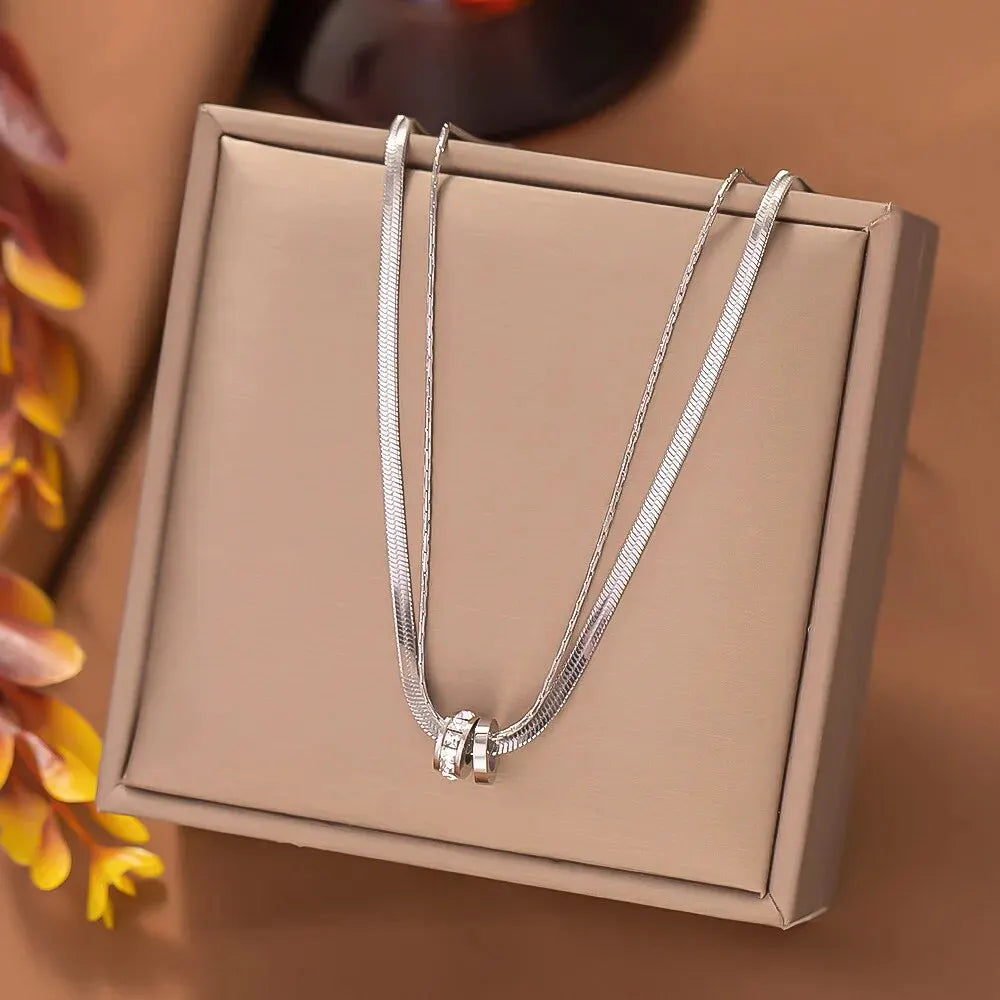 Trendy Stainless Steel Double Layer Necklace for Women Fashion