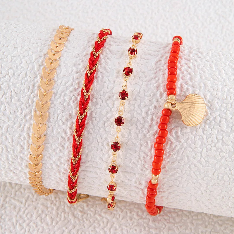 4-5pcs/Set Bohemian Woven Rope Foot Chain