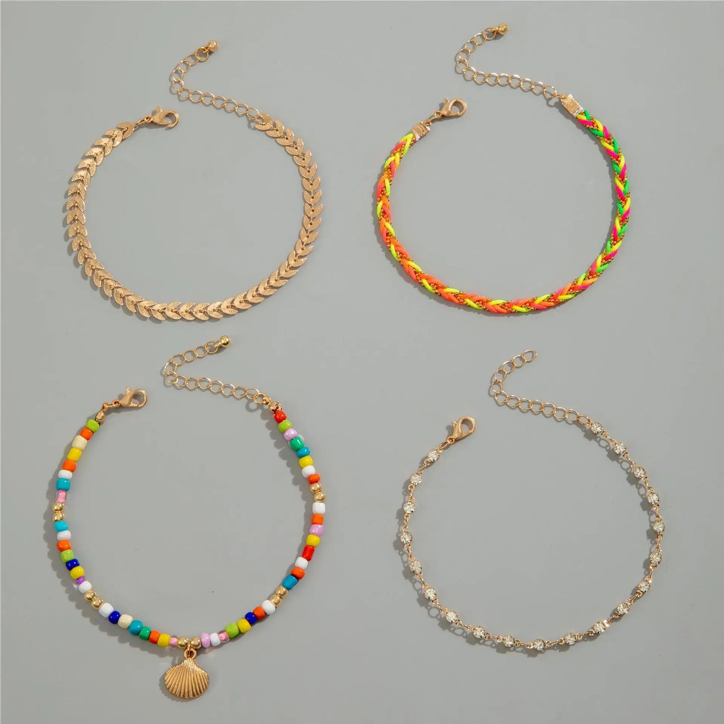 4-5pcs/Set Bohemian Woven Rope Foot Chain