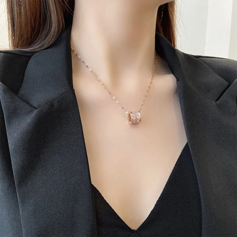 Trendy Stainless Steel Double Layer Necklace for Women Fashion