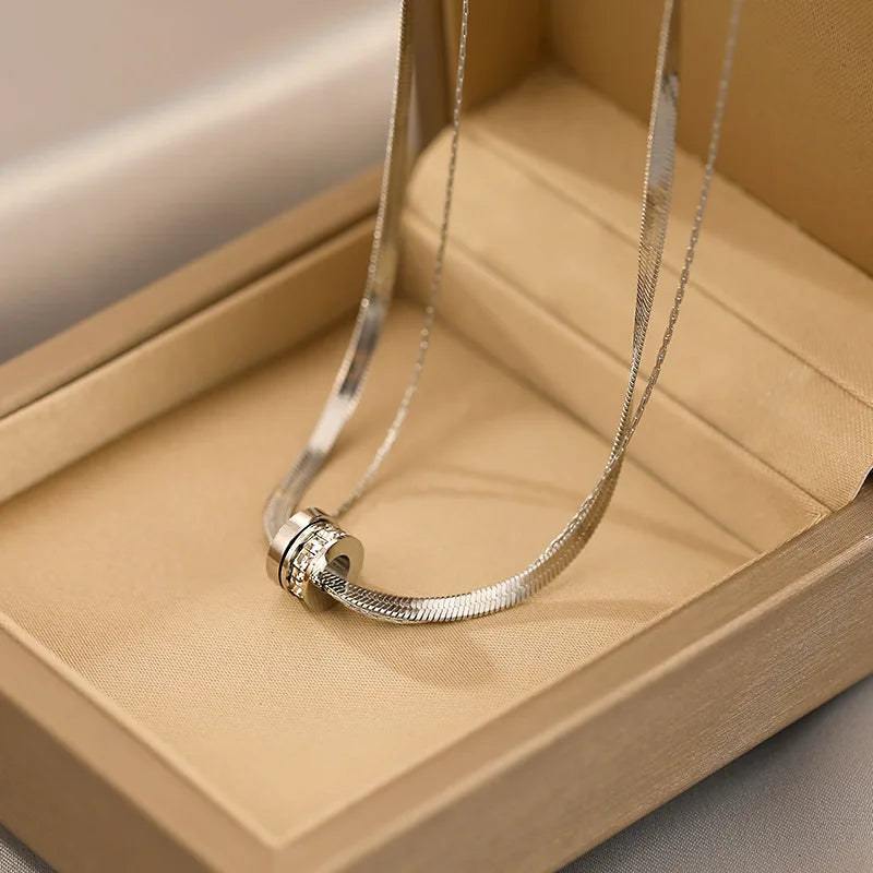 Trendy Stainless Steel Double Layer Necklace for Women Fashion