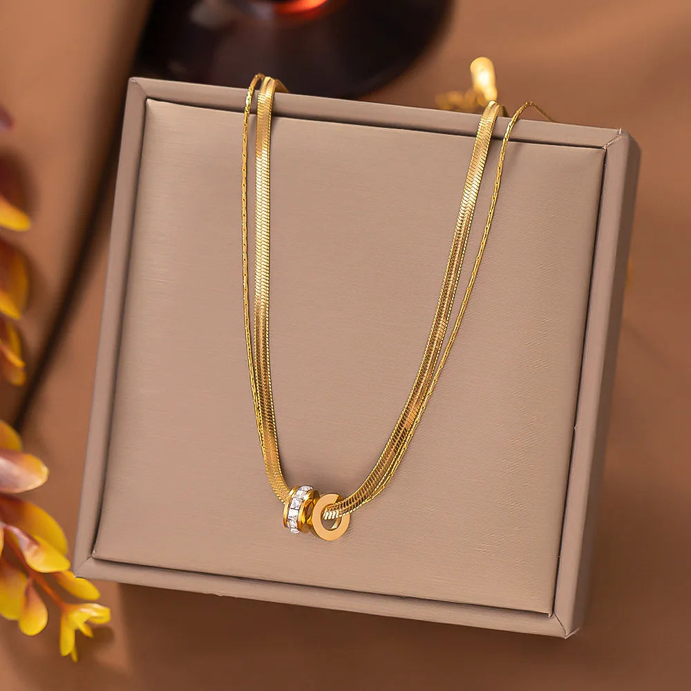 Trendy Stainless Steel Double Layer Necklace for Women Fashion