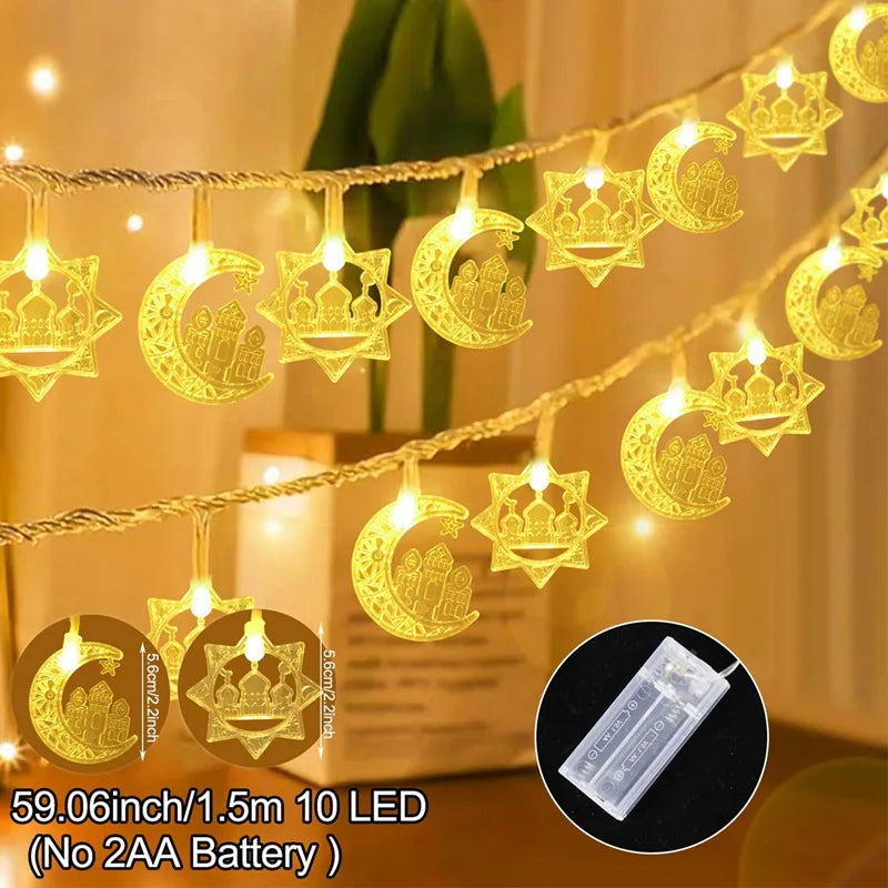 Moon Star Eid Mubarak String Light 2025 Ramadan Decoration For Home