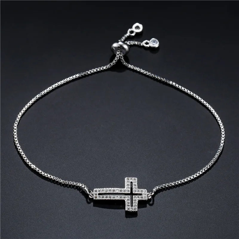 Stylish Copper Set Zirconium Cross Bracelet  WOMEN'S Gold Silver Color