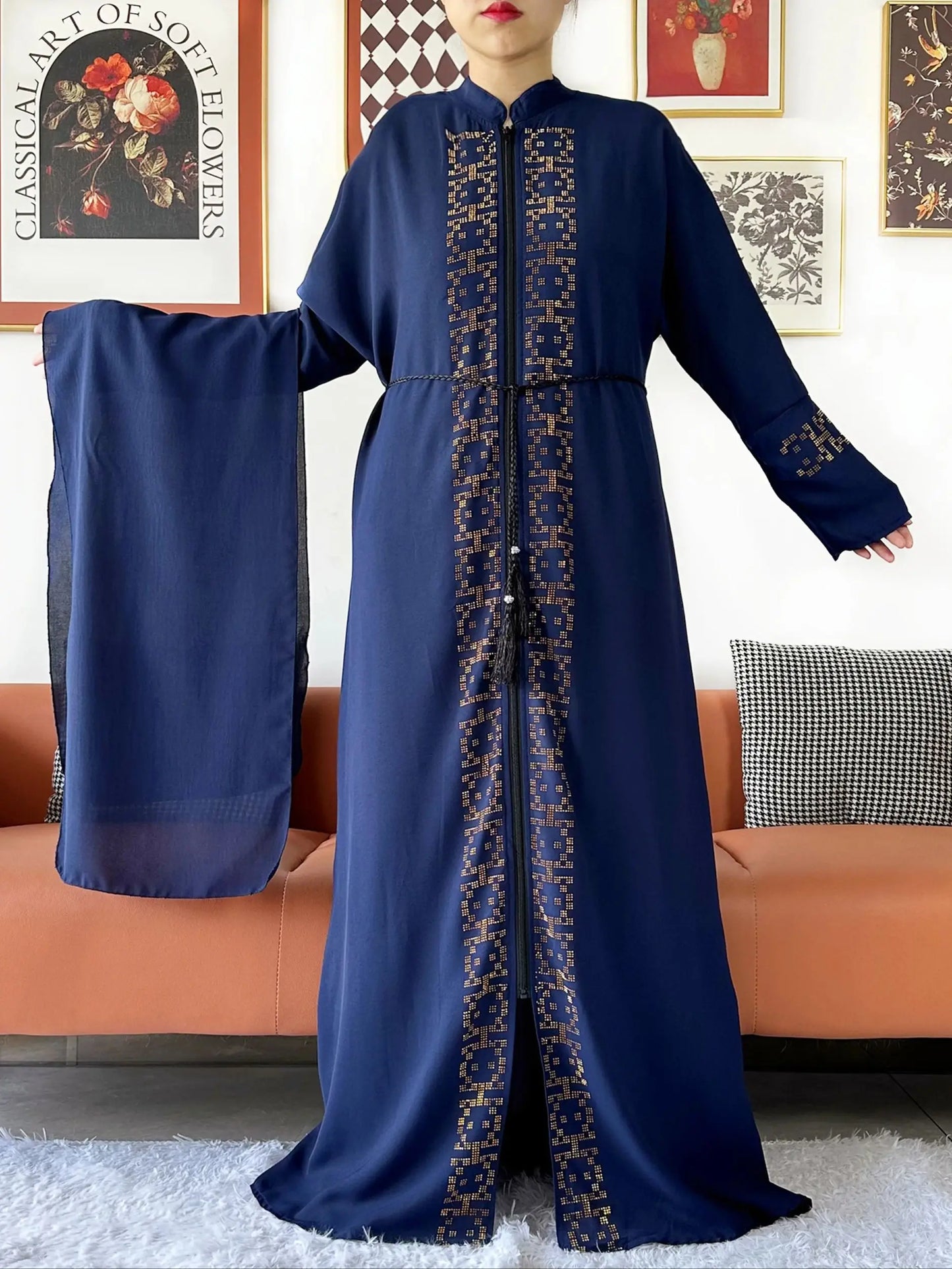 Muslim Ramadan Long Sleeve Dress Women Cardigan Open Abaya