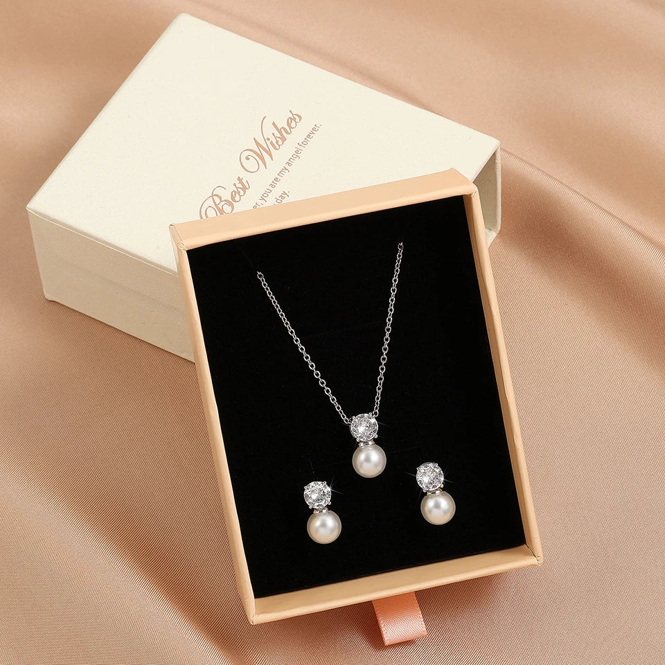 Simple Fashion Imitation Pearl Earrings Necklace Jewelry