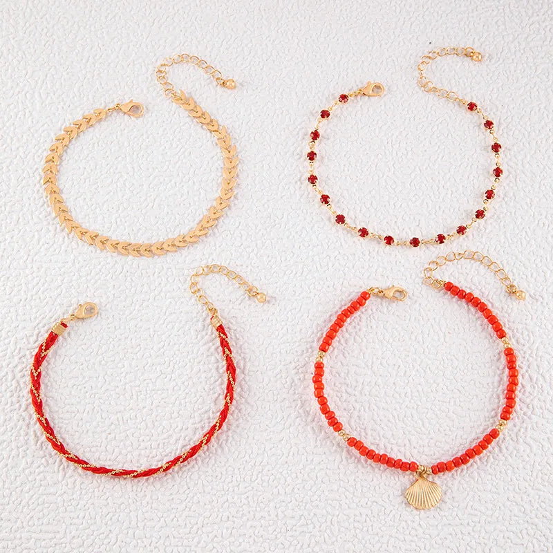 4-5pcs/Set Bohemian Woven Rope Foot Chain