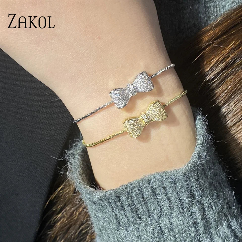 Fashion Bow Zirconia Crystal  Adjustable Bracelet & Bangle for Women