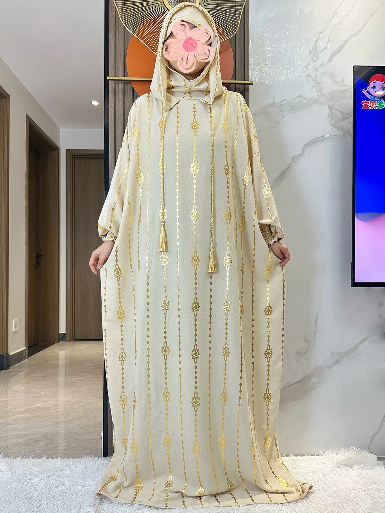 New Cotton Ramadan Muslim Two-Hat Abaya Dubai Turkey Islam Prayer Clothes