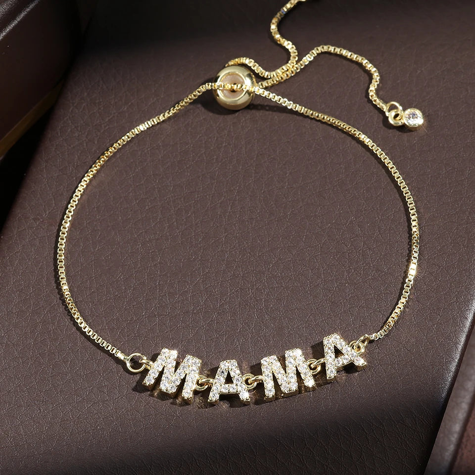 Exquisite Mom Letter CZ Bracelet for Women Sparkling