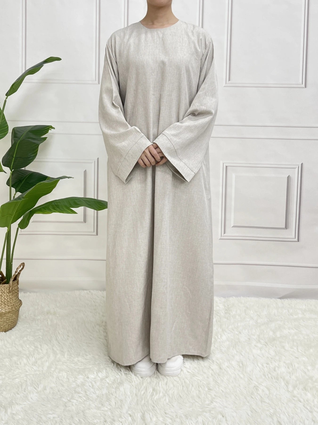 Modest Closed Plain Long Sleeve Abaya Without Hijab With Belt