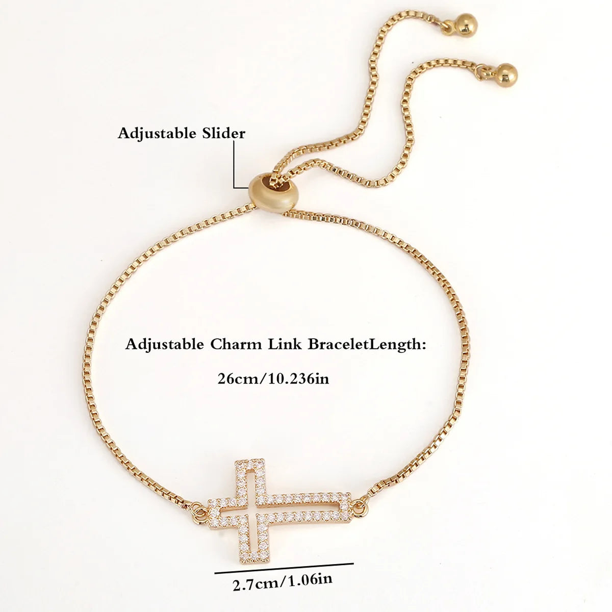 Stylish Copper Set Zirconium Cross Bracelet  WOMEN'S Gold Silver Color