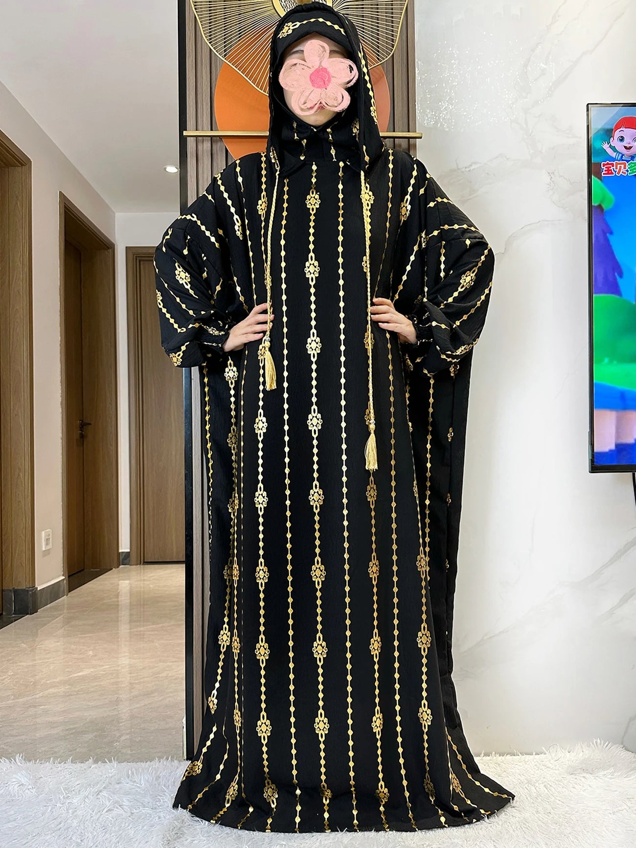 New Cotton Ramadan Muslim Two-Hat Abaya Dubai Turkey Islam Prayer Clothes