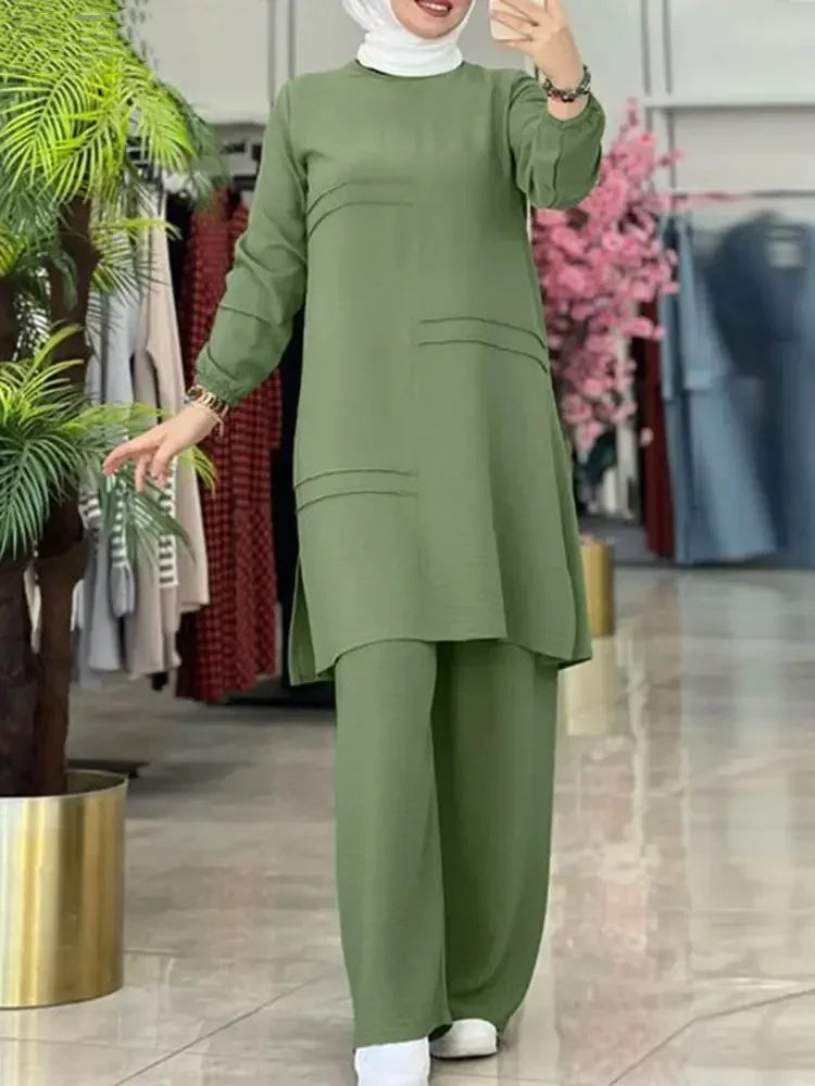 Ramadan Two Piece Sets Shirt Dress &Pants