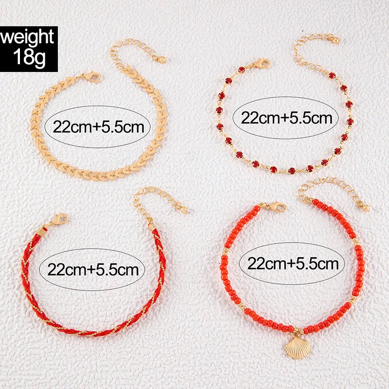 4-5pcs/Set Bohemian Woven Rope Foot Chain