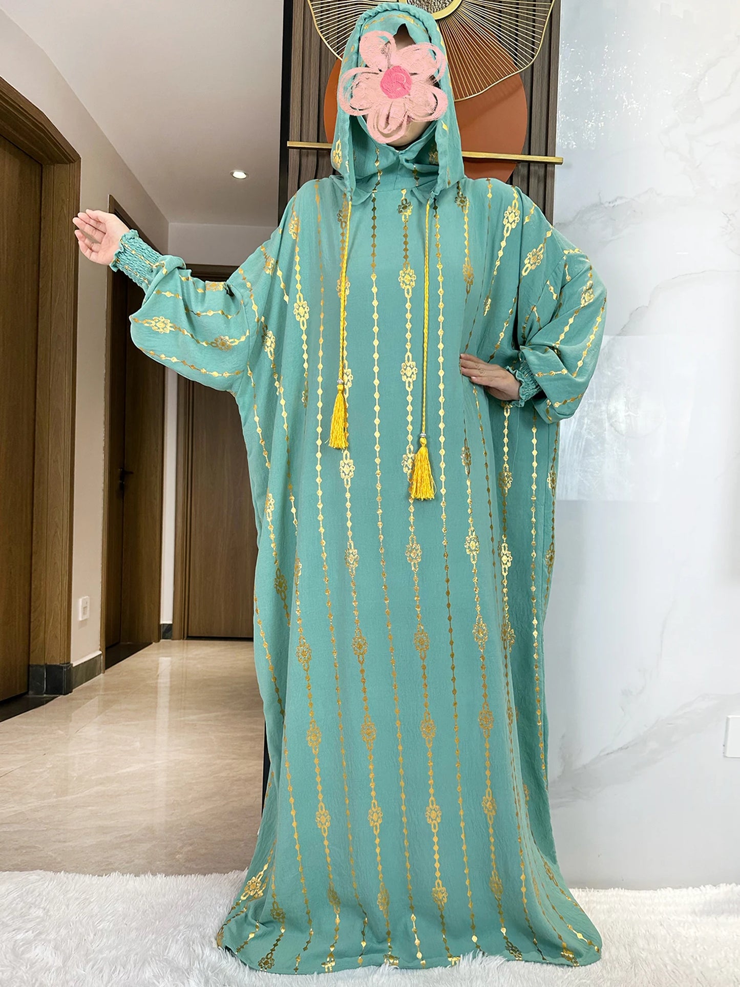 New Cotton Ramadan Muslim Two-Hat Abaya Dubai Turkey Islam Prayer Clothes