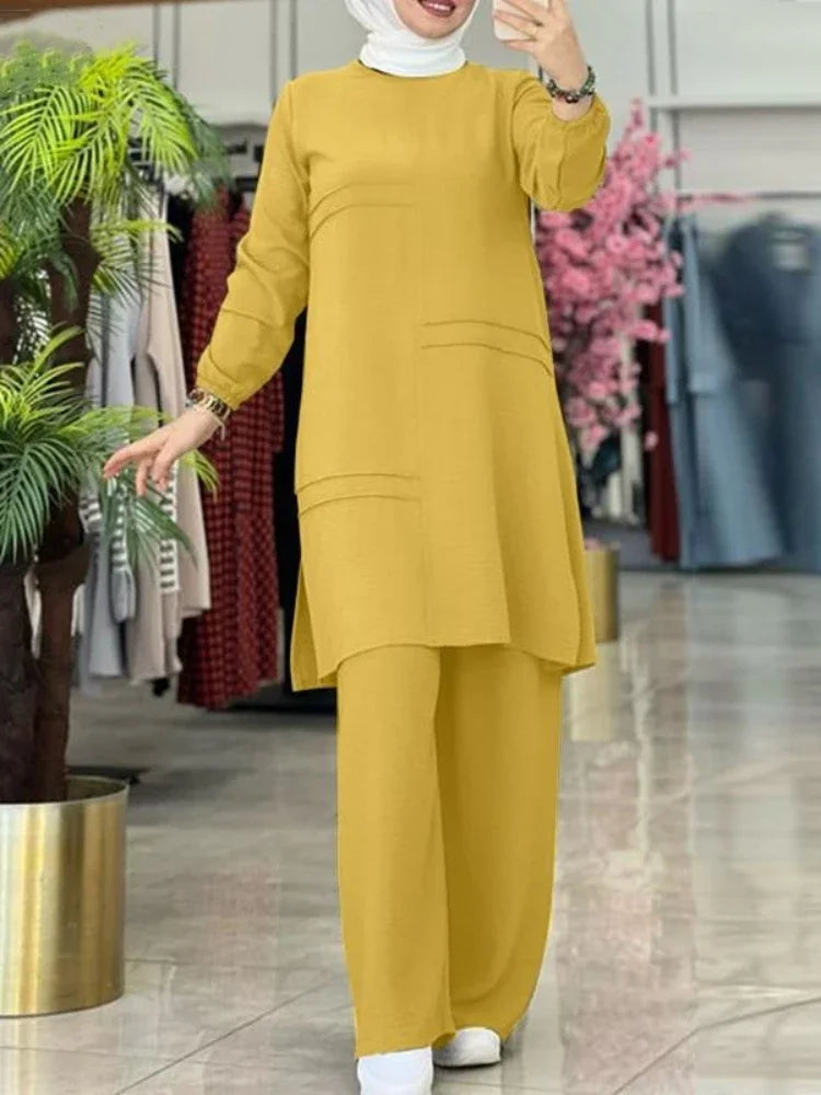 Ramadan Two Piece Sets Shirt Dress &Pants