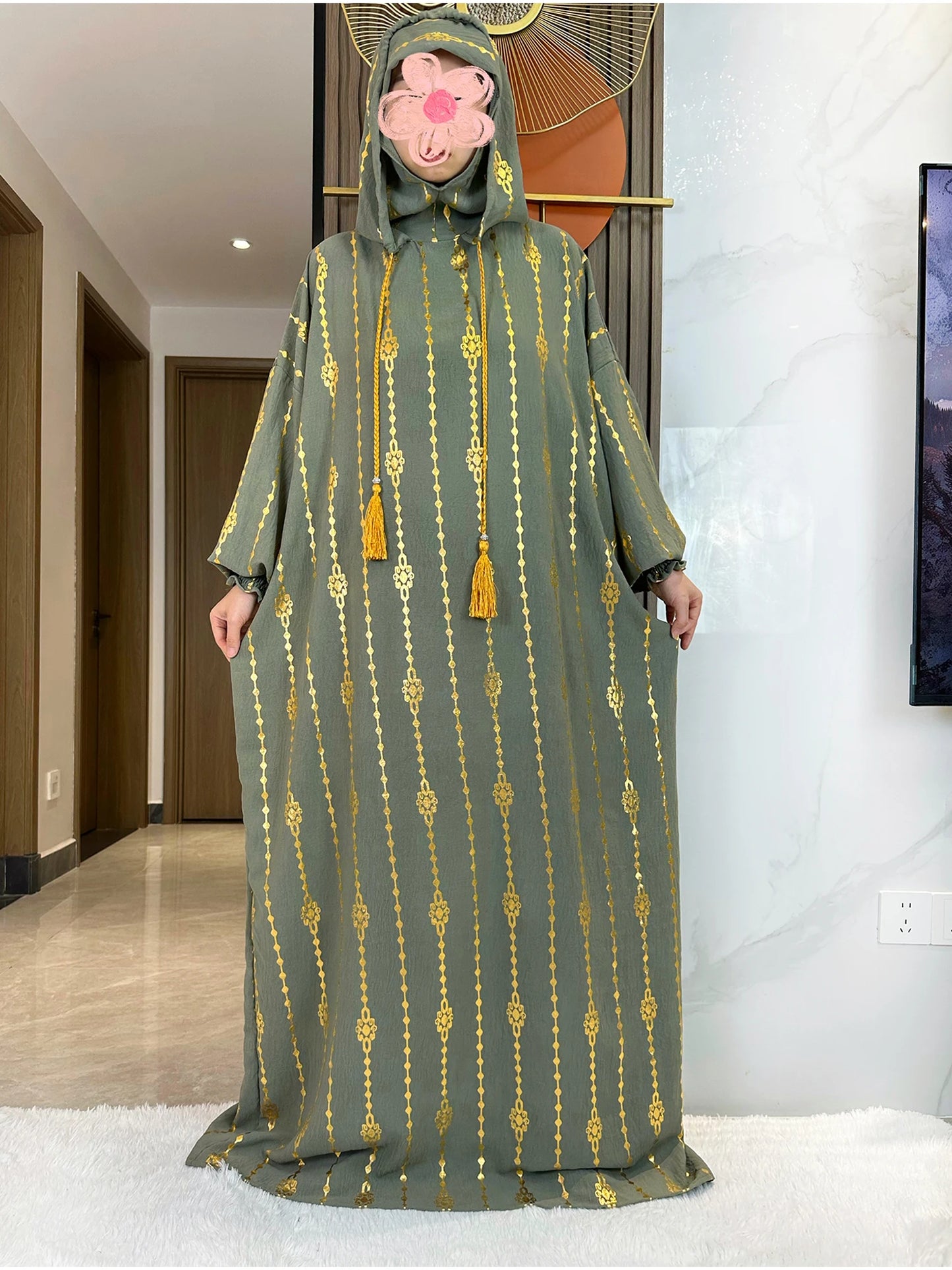 New Cotton Ramadan Muslim Two-Hat Abaya Dubai Turkey Islam Prayer Clothes