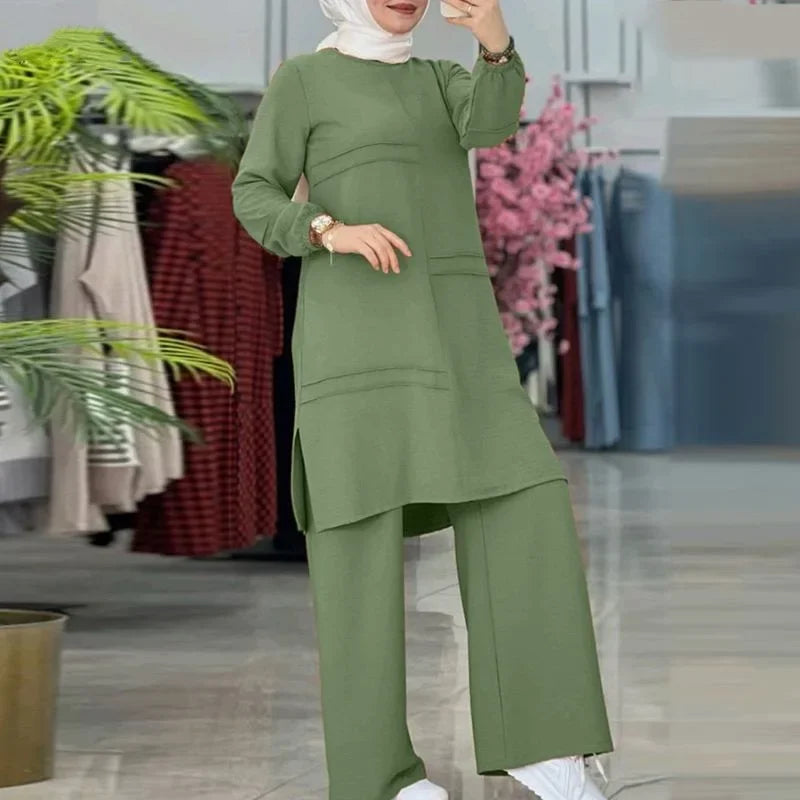 Ramadan Two Piece Sets Shirt Dress &Pants