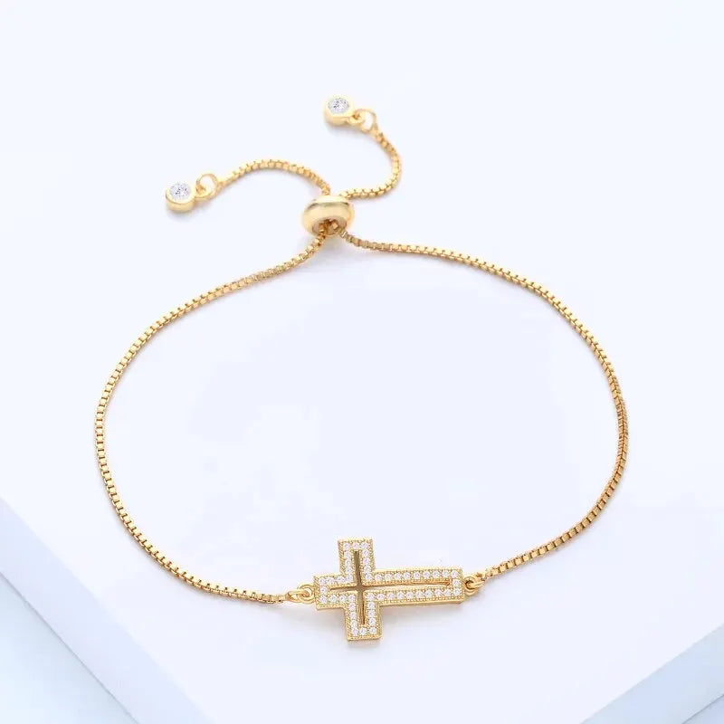 Stylish Copper Set Zirconium Cross Bracelet  WOMEN'S Gold Silver Color