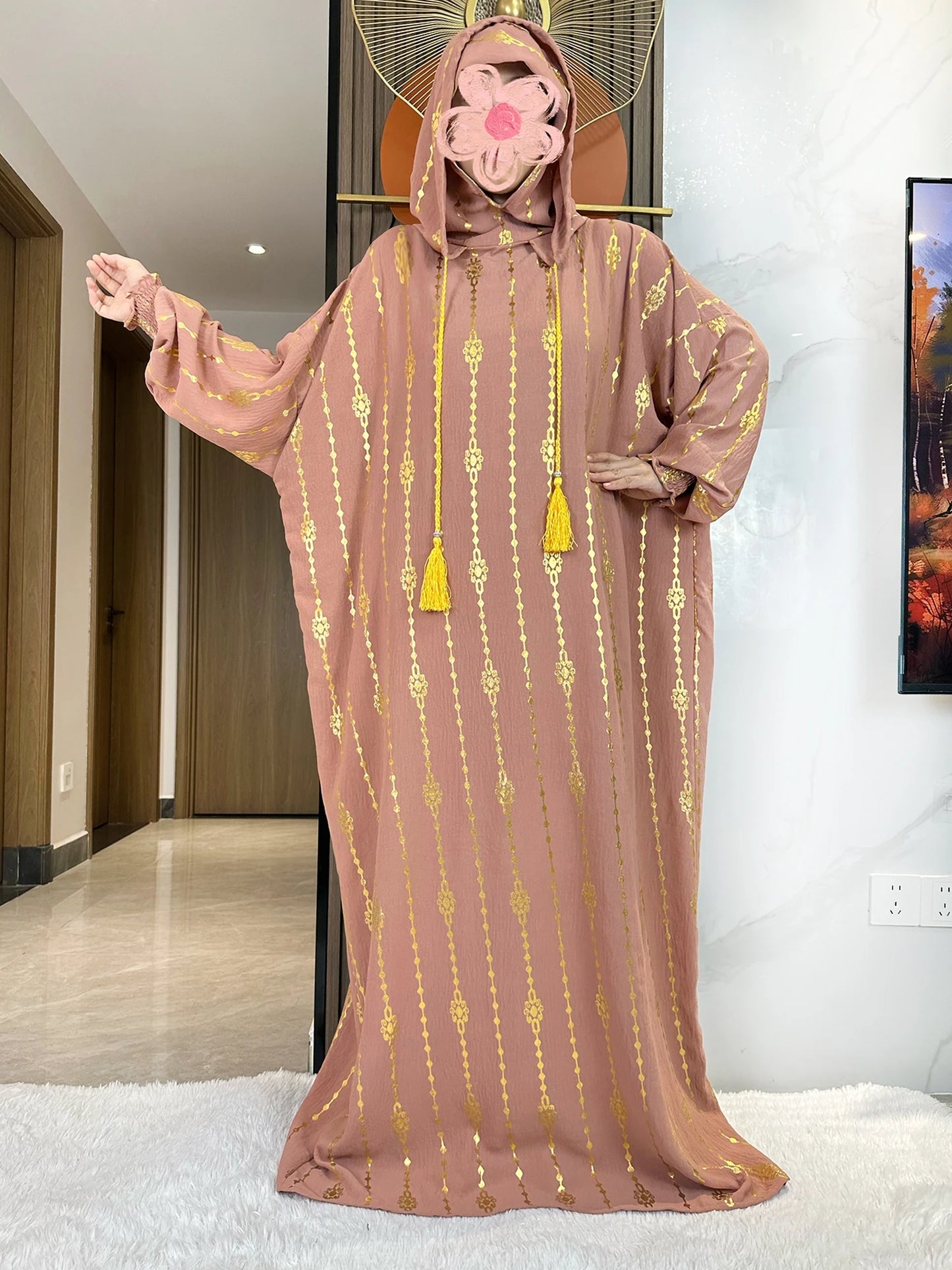 New Cotton Ramadan Muslim Two-Hat Abaya Dubai Turkey Islam Prayer Clothes