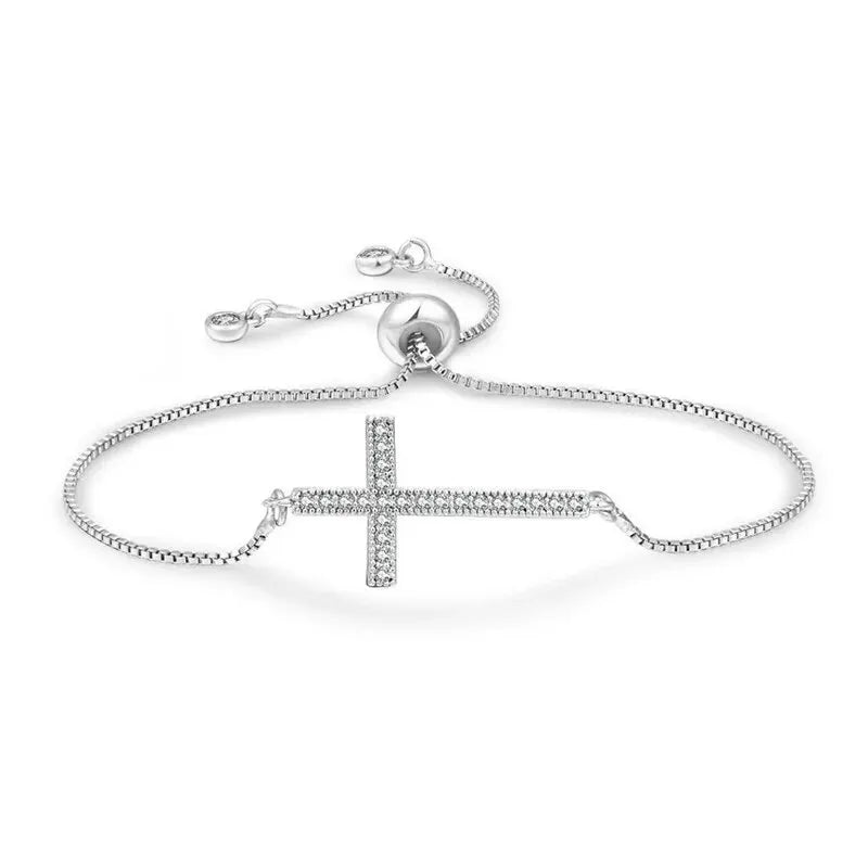 Stylish Copper Set Zirconium Cross Bracelet  WOMEN'S Gold Silver Color