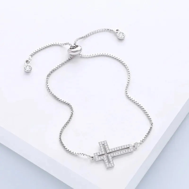 Stylish Copper Set Zirconium Cross Bracelet  WOMEN'S Gold Silver Color