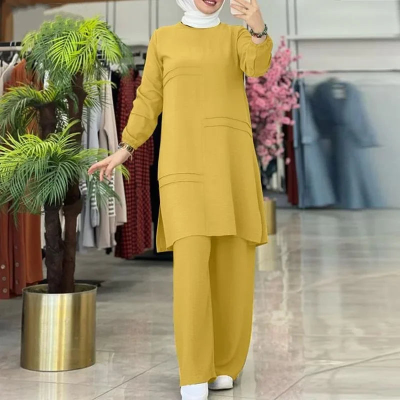 Ramadan Two Piece Sets Shirt Dress &Pants