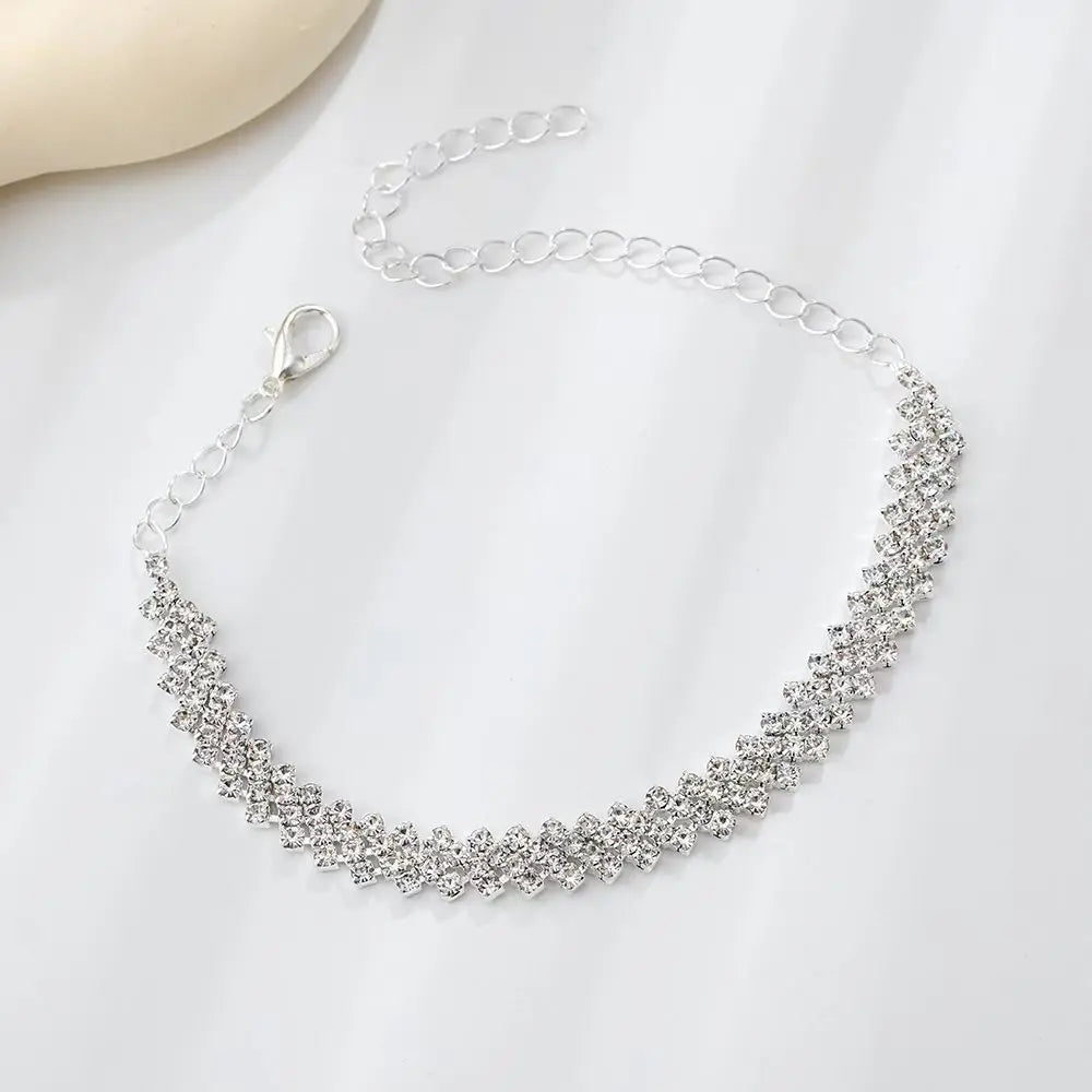 ZAKOL Fashion Shiny Crystal Anklet Bracelet for Women Silver Color