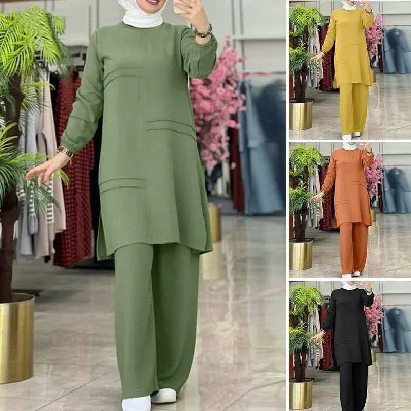 Ramadan Two Piece Sets Shirt Dress &Pants