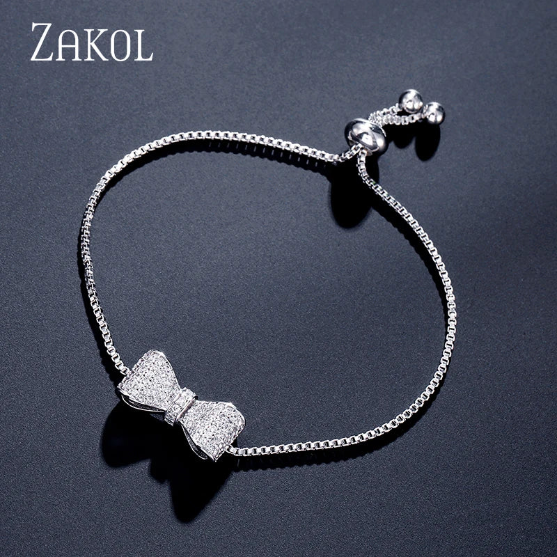 Fashion Bow Zirconia Crystal  Adjustable Bracelet & Bangle for Women