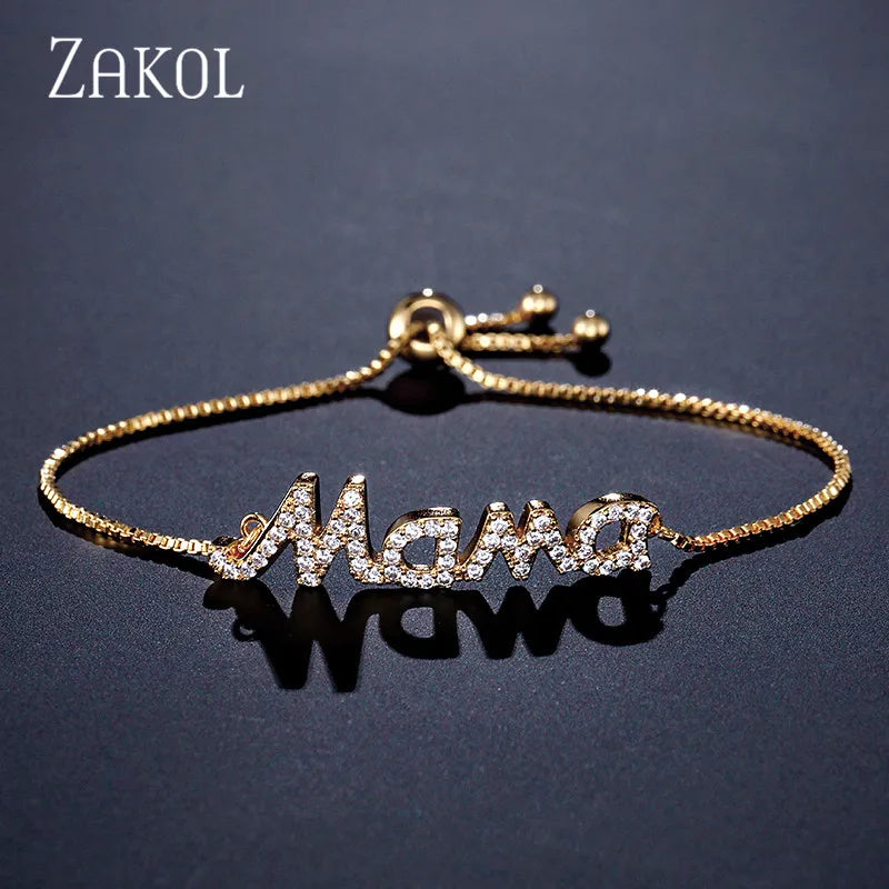 Exquisite Mom Letter CZ Bracelet for Women Sparkling