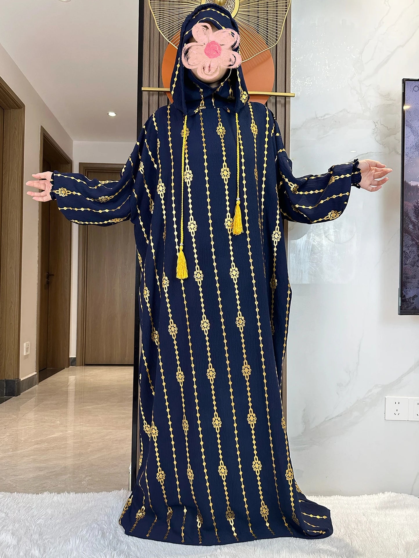 New Cotton Ramadan Muslim Two-Hat Abaya Dubai Turkey Islam Prayer Clothes