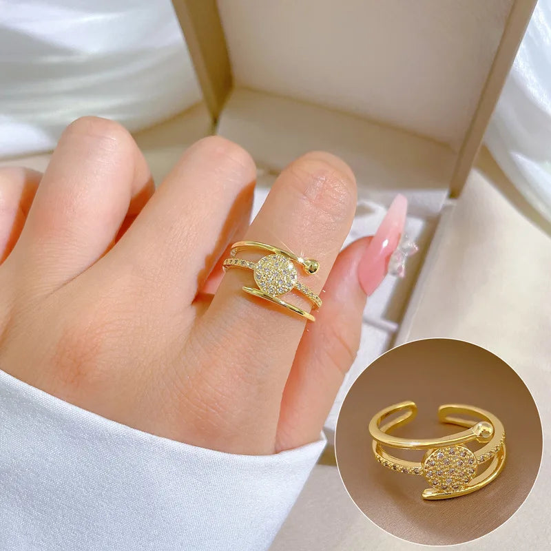 Nail Copper Zirconia Adjustable Rings For Women Fashion Gold Color