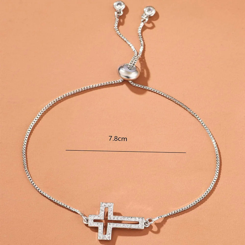 Stylish Copper Set Zirconium Cross Bracelet  WOMEN'S Gold Silver Color