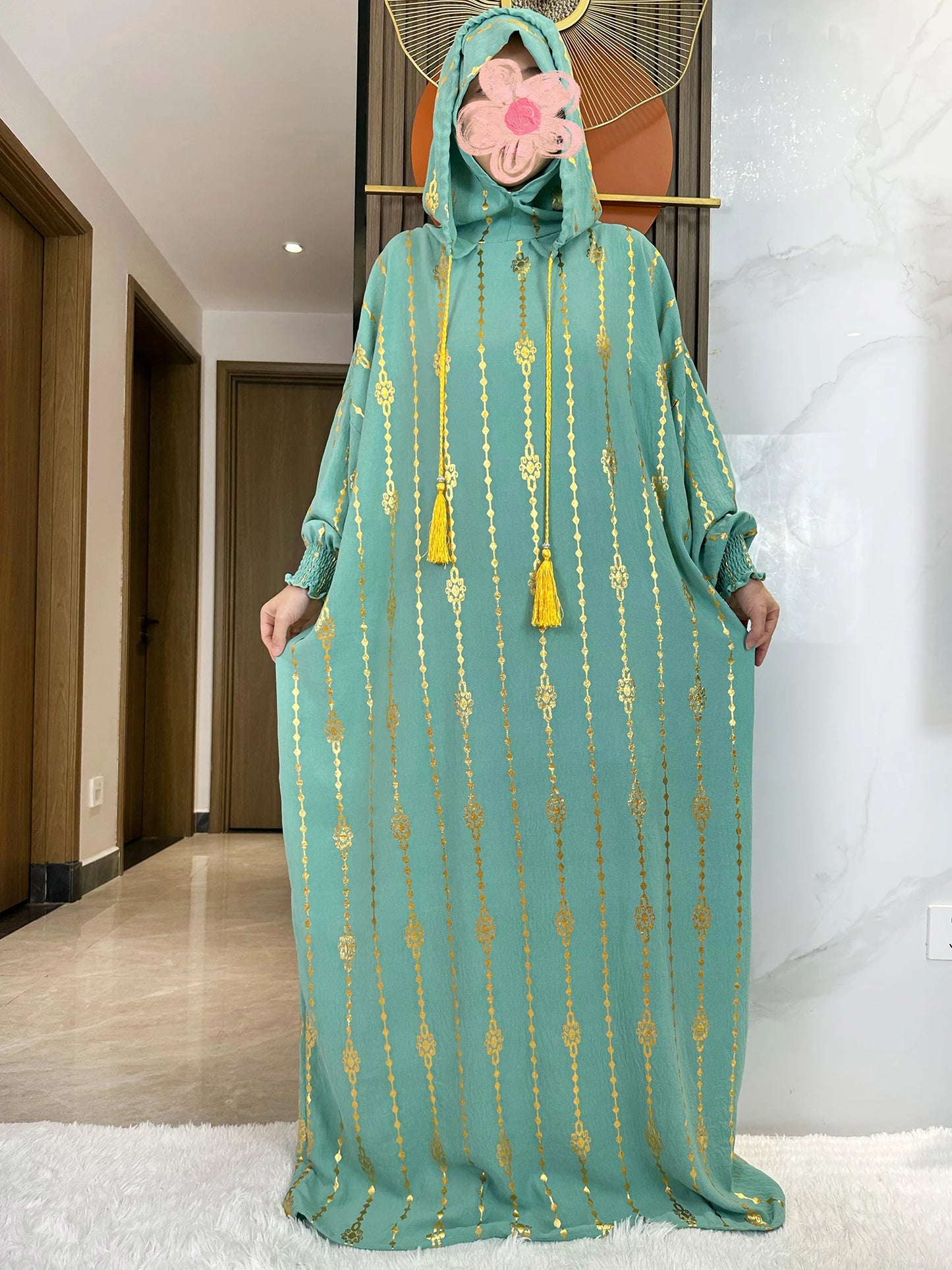 New Cotton Ramadan Muslim Two-Hat Abaya Dubai Turkey Islam Prayer Clothes