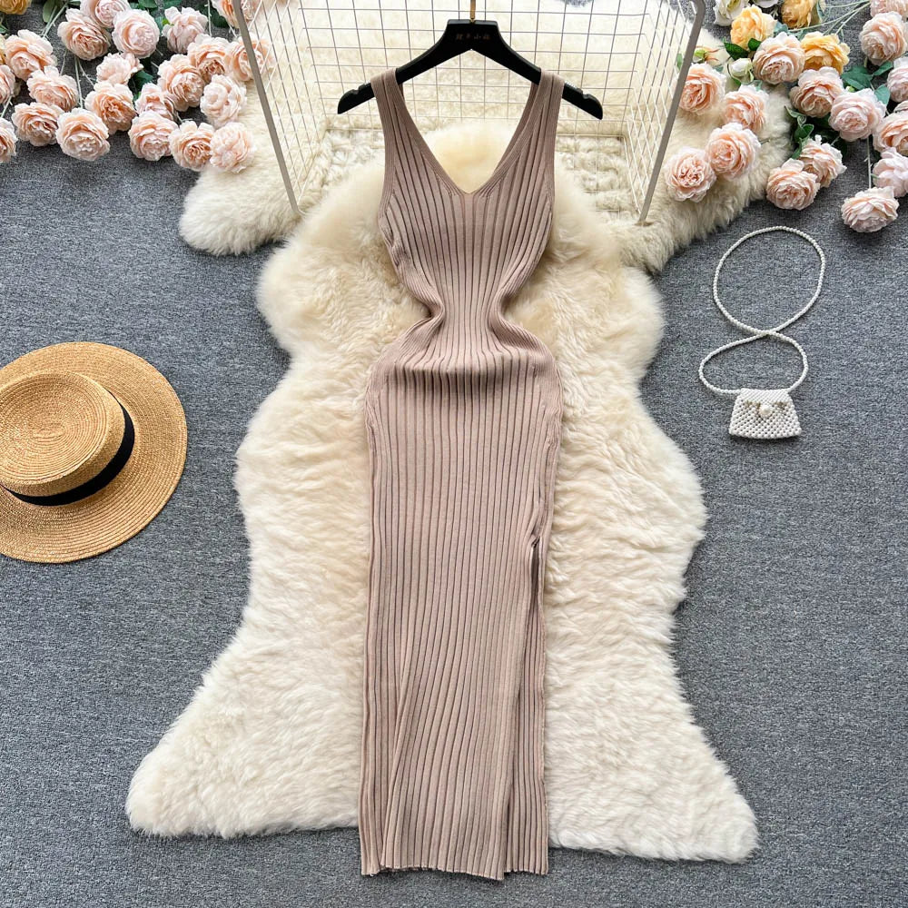 Autumn Dress Women Slim Elastic Bodycon Long Dress Streetwear Outfits