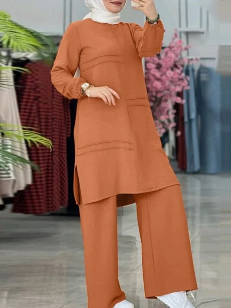 Ramadan Two Piece Sets Shirt Dress &Pants