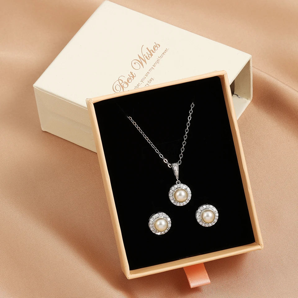 Simple Fashion Imitation Pearl Earrings Necklace Jewelry