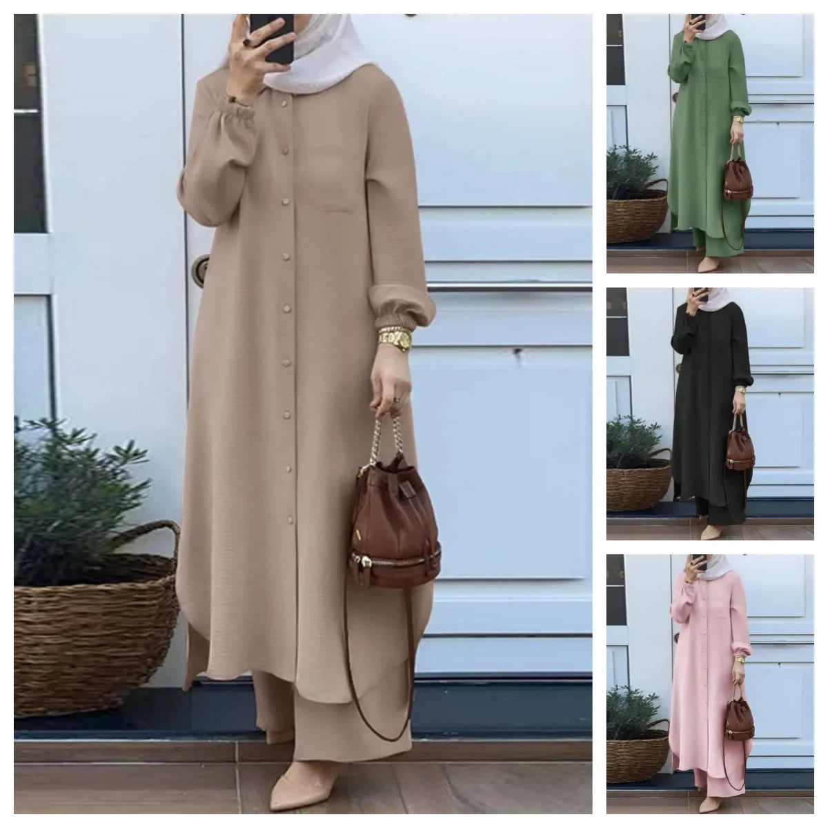 Muslim Women's  Style Long Sleeve Shirt and Pants Set