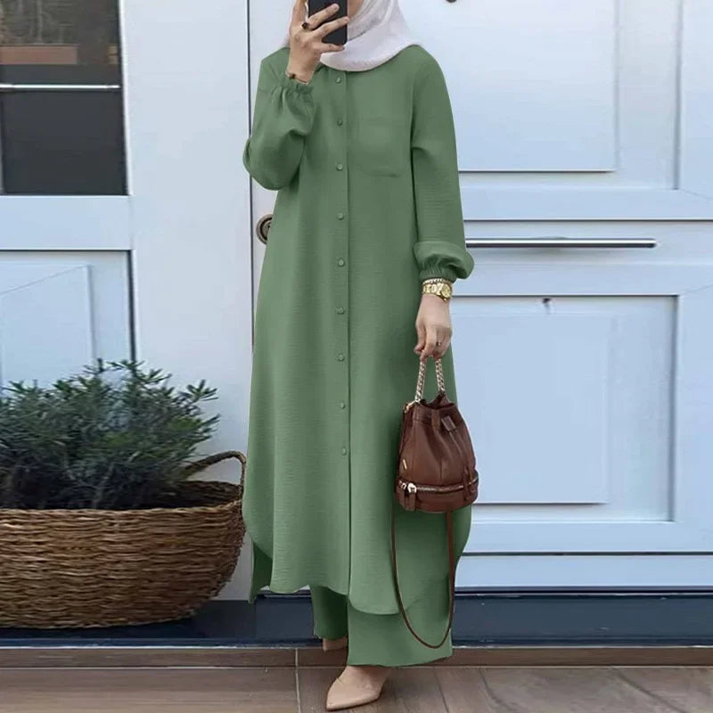 Muslim Women's  Style Long Sleeve Shirt and Pants Set