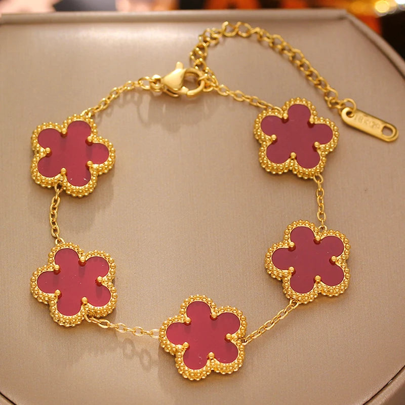 Trendy Lucky Clover Flower Stainless Steel Bracelets For Women Girl Romantic