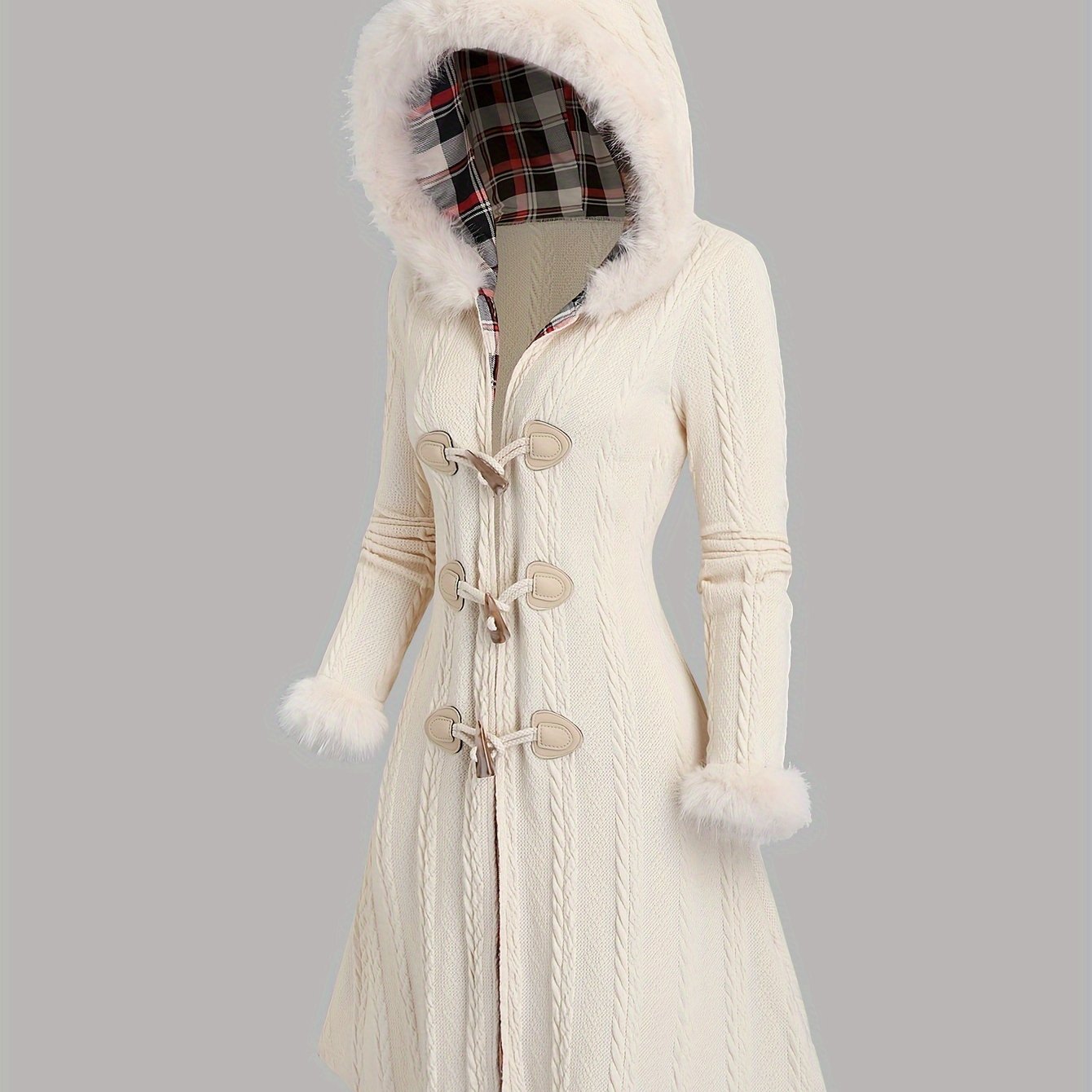 Women's Y2K Style Plaid Knit Hooded Coat,