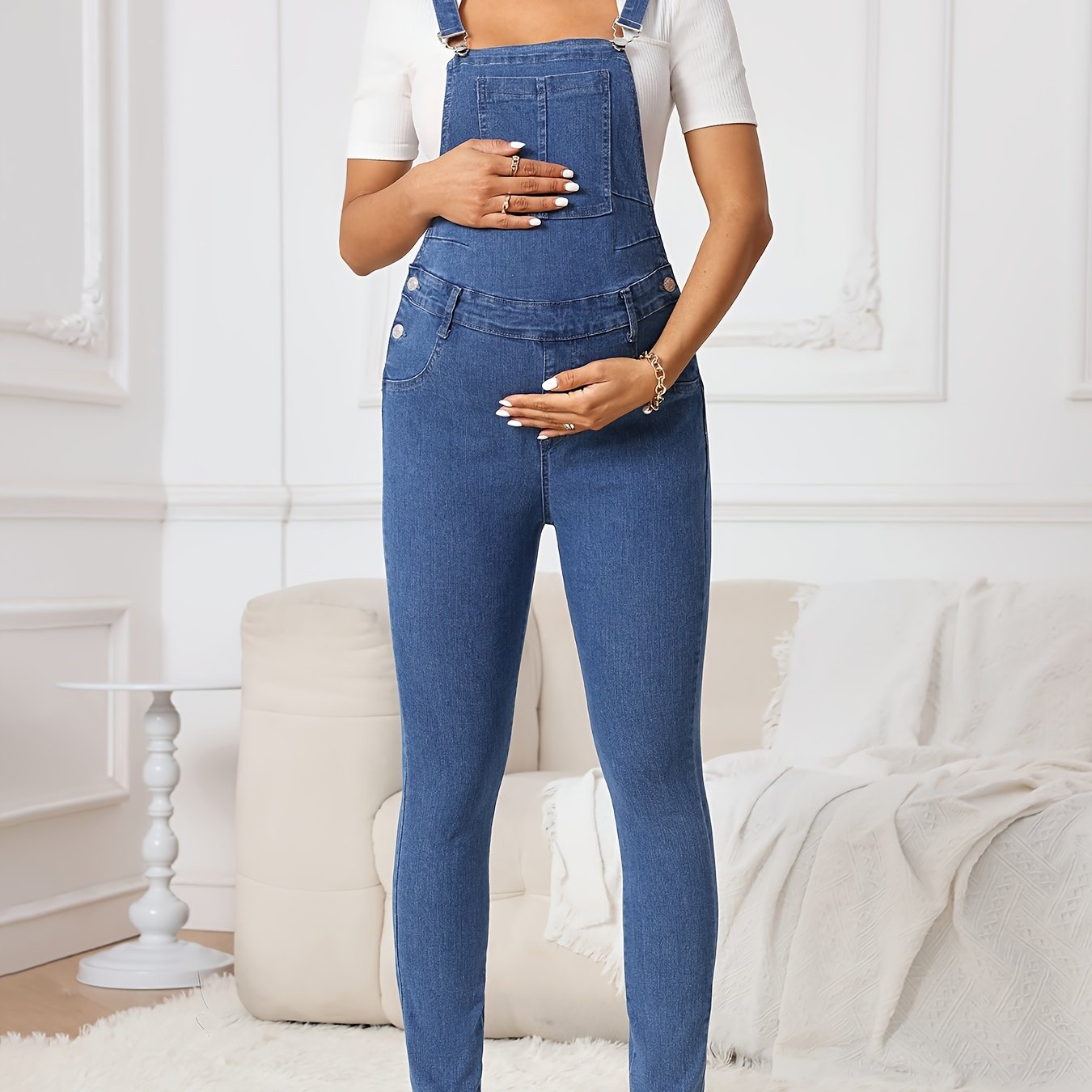 Women's Elegant Maternity Denim Overalls, Breathable Cotton Overalls, Classic Style